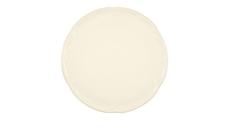 Tortenplatte Rubin 31,8 cm aus Porzellan in beige mit goldenem Rand.