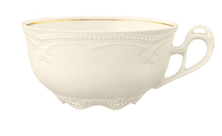 Teetasse Rubin 210 cm aus Porzellan in beige mit goldenem Rand.