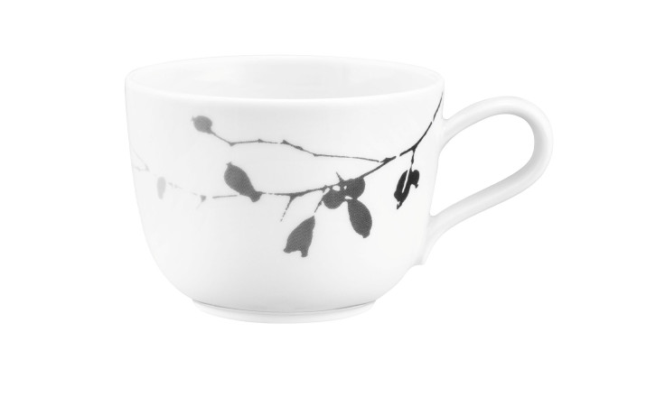 Kaffeeobere Liberty Dark Rose 260 ml von Seltmann, weiß mit schwarzem Zweigmotiv, ideal für stilvolle Deko.