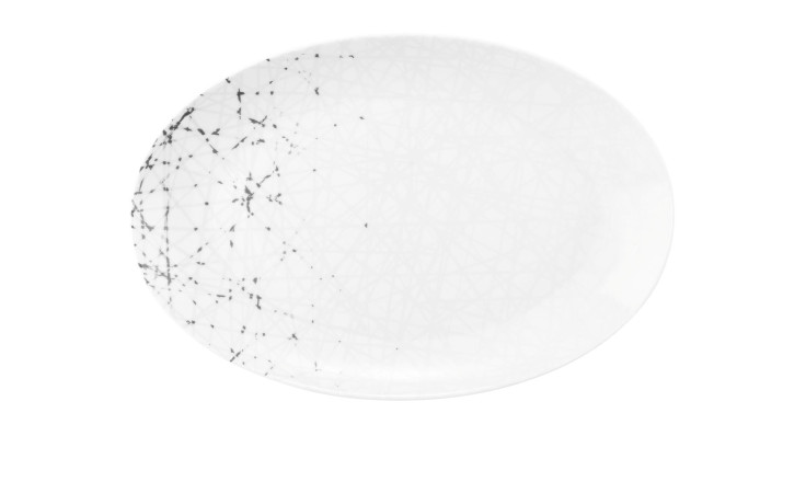 Servierplatte Liberty 31,5 x 21 cm aus weißem Porzellan mit schwarz-grauem Motiv.