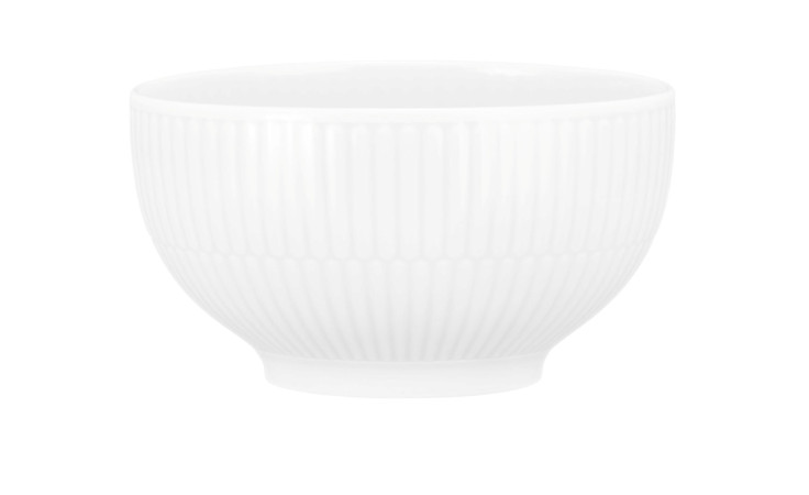 Cafe au Lait Schale Amina 0,500 ml von Seltmann aus weißem Porzellan, 12 cm, mit Rillenstruktur auf weißem Hintergrund.