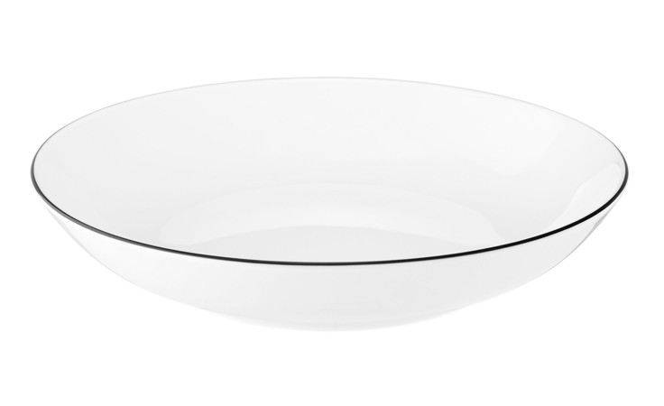 Suppenteller Lido 21,1 cm aus weißem Porzellan mit scharzem Akzent.