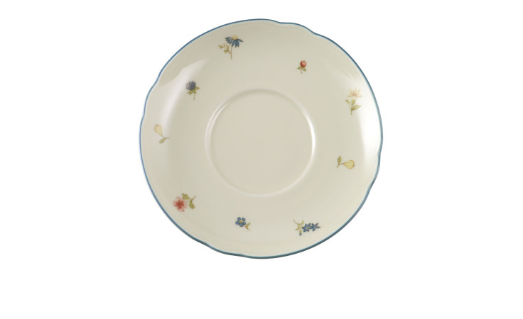Suppen-Untertasse Marieluise 16 cm aus Porzellan mit Streublumen-Motiv.