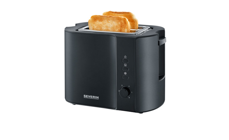 SEVERIN Toaster von Severin aus Edelstahl für zwei Scheiben, stilvolles Küchenzubehör vor weißem Hintergrund.