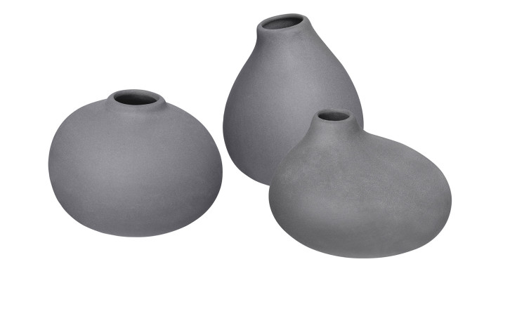 Vasen 3er-Set Nona aus Porzellan in grau.