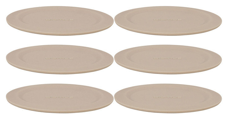 Untersetzer 6er-Set Lareto 11 cm aus Edelstahl und Silikon in beige.