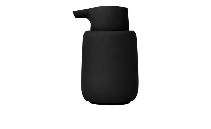 Seifenspender Sono 250 ml aus Keramik, Kunststoff und Silikon in schwarz.