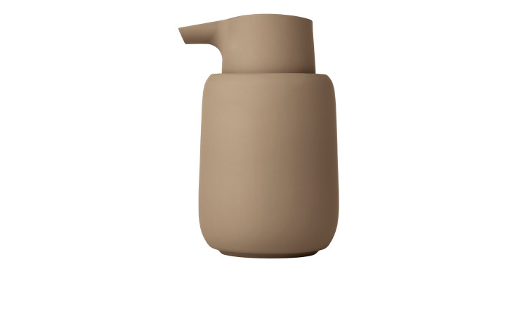 Seifenspender Sono 250 ml aus Keramik, Kunststoff und Silikon in taupe.
