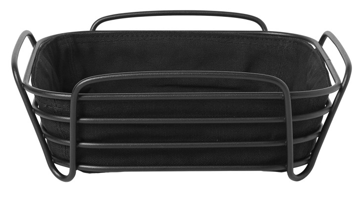 Brotkorb Delara 26 x 26 cm aussen aus Stahl in schwarz, innen ein Bezug aus Baumwolle ebenfalls in schwarz.