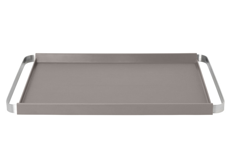 Tablett Pegos 31,8 x 50,1 cm aus Silikon in braun / grau und zwei Griffe aus Edelstahl in silber.