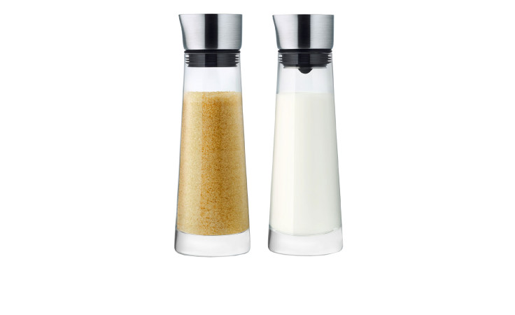 Zucker/Sahne-Set Macchiato 5,4 cm aus Glas und Edelstahldeckel in silber / schwarz.