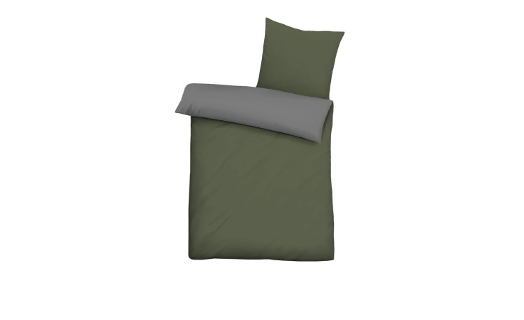 Bettwäsche in Grün und Grau und mit dem Namen Biberna. Es hat die Maße von 200 x 200 cm.