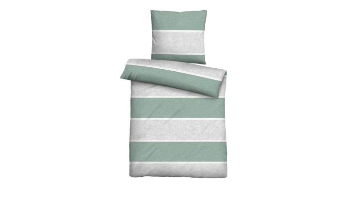 Einzelbett mit mintgrüner Flanell-Bettwäsche 155x220 cm und Kissenbezug 80x80 cm inklusive.