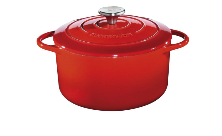 Küchenprofi Bratentopf Provence 24 cm in rot, mit Griffen und Edelstahlknauf, abgebildet auf weißem Grund.