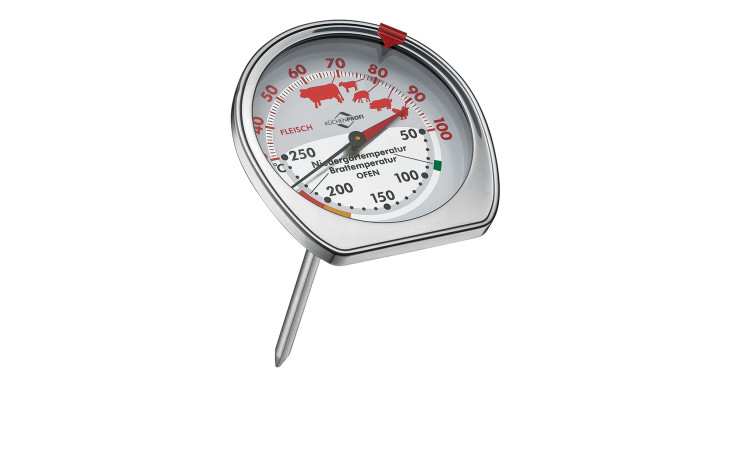 Braten-/ Ofenthermometer aus silberfarbenem Edelstahl