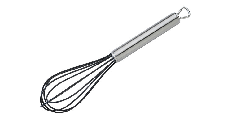 Der Küchenprofi Schneebesen 25 cm aus Silikon und Edelstahl mit Aufhängeschlaufe, schwarz.