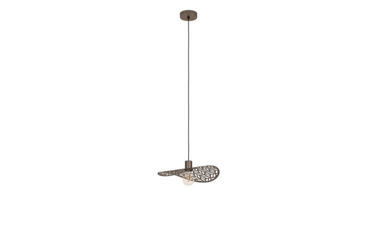Hängeleuchte Swaby 110 cm: Moderne Bronze-Pendelleuchte mit blattförmigem Metallschirm und freiliegender Glühbirne, 40 cm breit.
