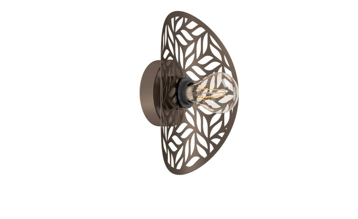 Die Wandleuchte Swaby 30 cm ist eine moderne Wandleuchte mit einem dekorativen Blattmuster aus Bronze und einer freiliegenden zentralen Glühbirne.