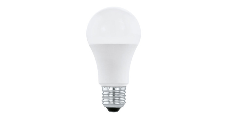 Das LED-Leuchtmittel 11934 E27 hat ein weißes Kunststoffoberteil, einen silbernen Schraubsockel und ist auf einem einfarbigen Hintergrund abgebildet.