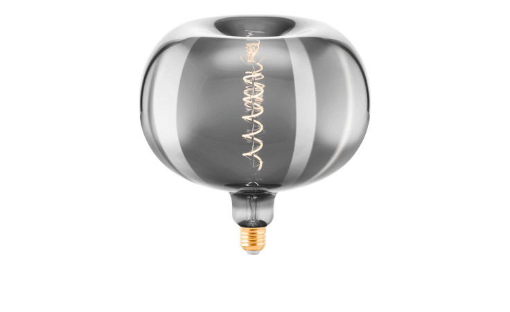 Das LED-Leuchtmittel 110098 E27 ist rund, reflektierend, mit sichtbarem Spiralglühfaden und kleinem Schraubsockel.