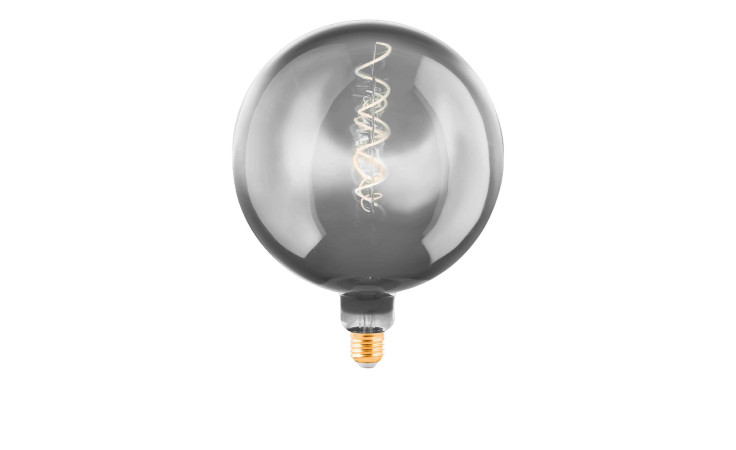 Das LED-Leuchtmittel 110095 E27 ist eine moderne, ovale Glühbirne mit einem sichtbaren, spiralförmigen Glühfaden, der sanft weiß leuchtet.