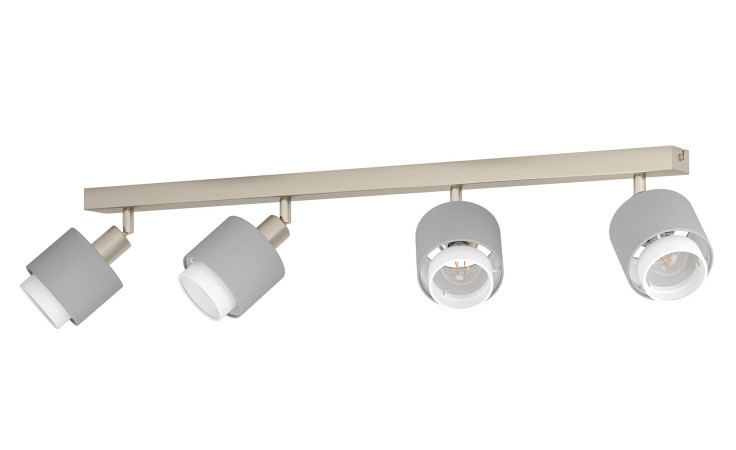 Spots Bellizzi 75 cm: Moderner Deckenstrahler aus silberfarbenem Metall mit 4 verstellbaren, zylindrischen Spots.