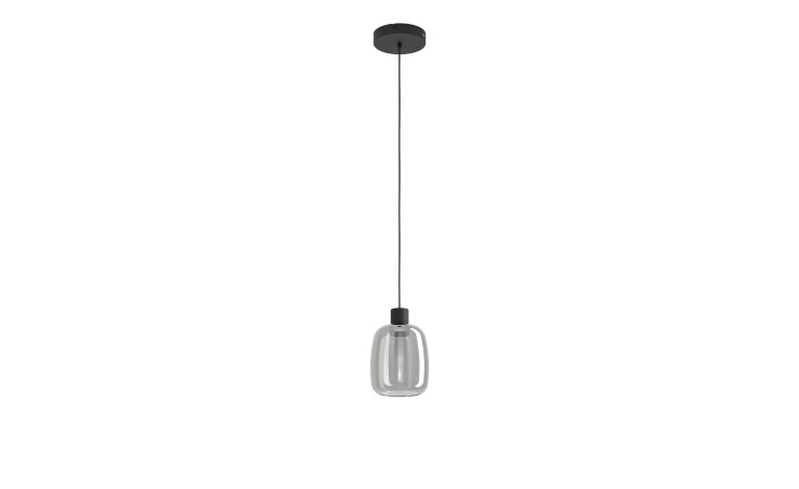 Die LED-Pendelleuchte Molochio-Z 110 cm hat einen Glasschirm und eine schwarze Stahlschnur, ideal für Ihre Lieblingsleuchtmittel.