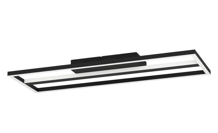 LED-Deckenleuchte Calagrano-Z 64 cm: Moderner schwarzer Rahmen, weiße Paneele, von unten gesehen, Leuchtmittel inklusive.