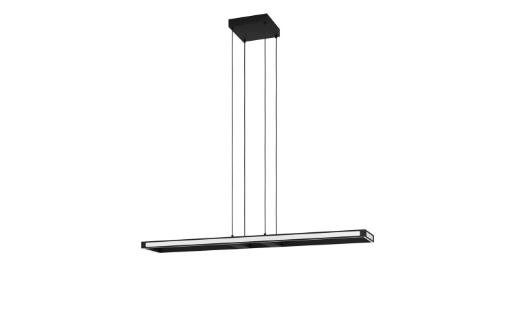 LED-Hängeleuchte Salvilanas-Z 116 cm, rechteckig in schwarz, hängt an vier Seilen vor weißem Hintergrund.