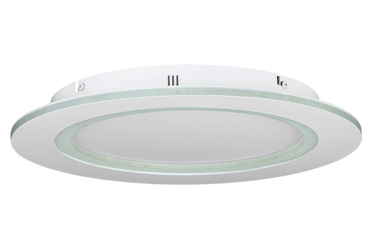 LED-Deckenleuchte Padrogiano-Z 45 cm: weiße runde LED-Deckenleuchte mit Milchglasrand und Stahl-Akzenten.