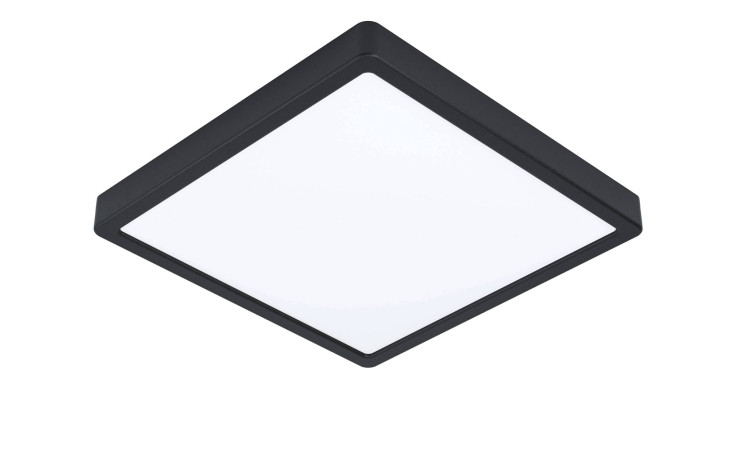 Argolis-Z 28,5 cm schwarze LED-Deckenleuchte mit Aluminiumrahmen, weißer Lichtschein, von unten gesehen auf weißem Hintergrund.