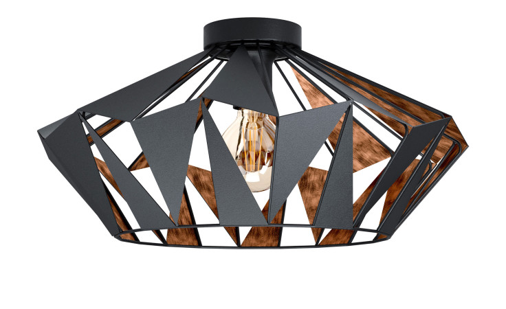 Deckenleuchte Carlton 6, moderne geometrische schwarz/kupfer, Ø47 cm Deckenleuchte mit freiliegender Glühbirne.