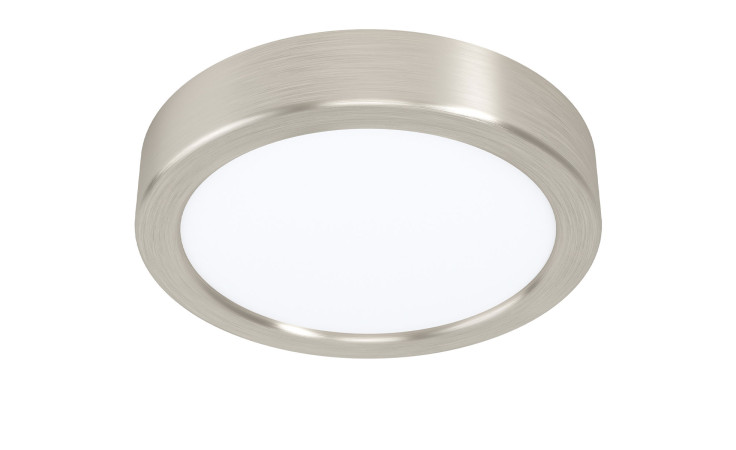 LED-Deckenleuchte Fueva 5, 16 cm, aus gebürstetem Metall mit satinierter weißer Abdeckung, LED, Ansicht von unten.