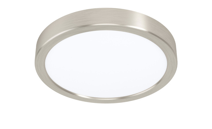 LED-Deckenleuchte Fueva 5 21 cm, silberfarben, mit weißer Abdeckung und Leuchtmittel, vor weißem Hintergrund.