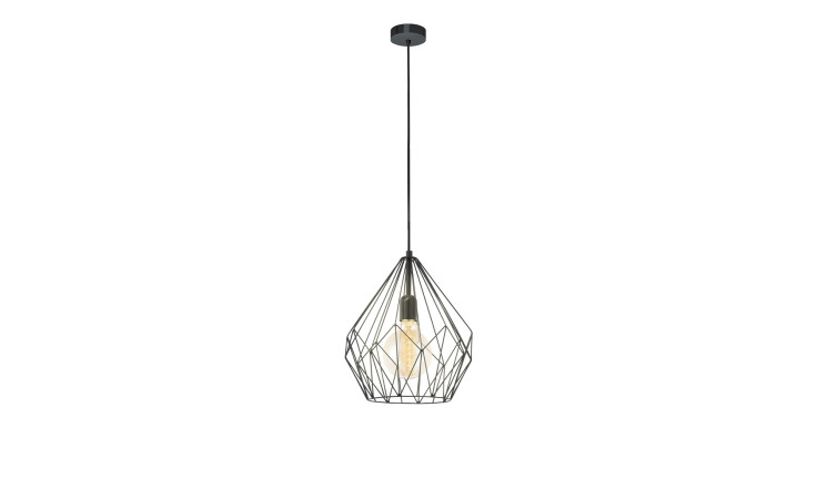 Die Hängeleuchte Carlton 31 cm hat einen schwarzen Metalldrahtschirm und eine sichtbare Glühbirne für einen modernen Look.