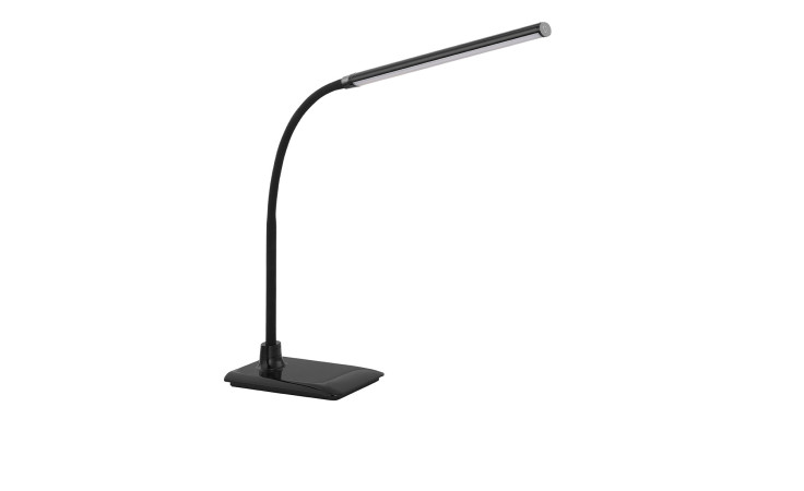 Die LED-Tischleuchte Laroa 25 cm ist eine moderne schwarze Tischleuchte mit flexiblem Hals, schlankem Kopf und integrierter Glühbirne.