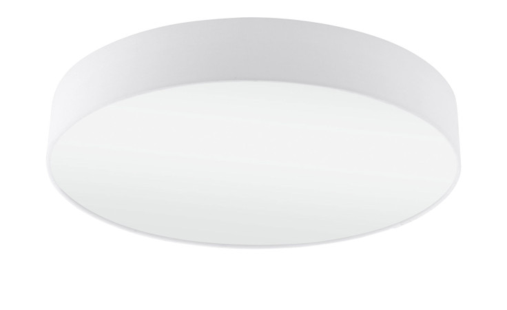 Die LED-Deckenleuchte Pasteri ist eine runde, weiße, flächenbündige Deckenleuchte mit einem glatten, schlichten Design und 57 cm Durchmesser.