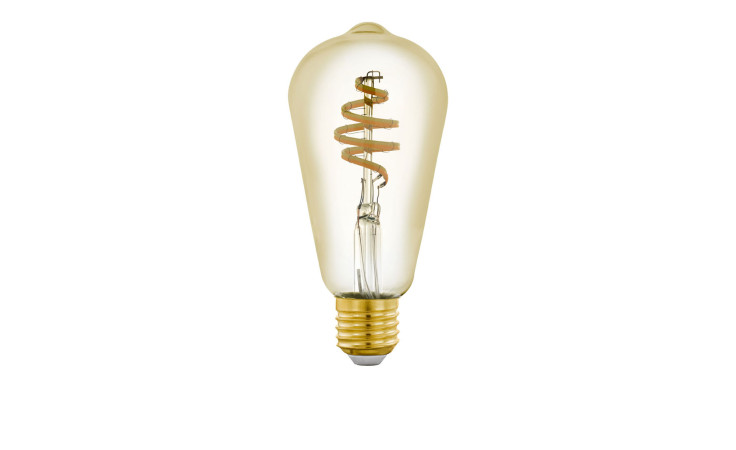 Das LED-Leuchtmittel 12242 E27 verfügt über einen sichtbaren Spiralglühfaden, Effizienzklasse G, isoliert auf weißem Hintergrund.