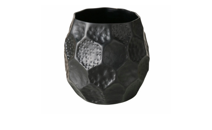 Schwarze, runde Windlicht Tayo Vase mit sechseckigen Vertiefungen - perfekt für stilvolle Schwarz Dekorationen.