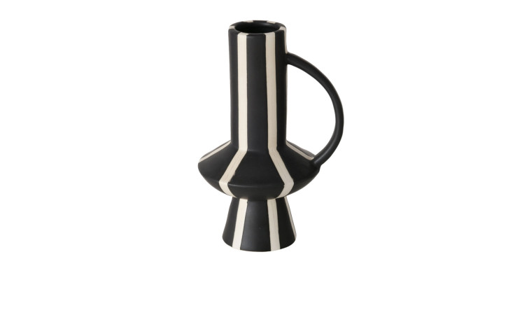 Vase Pamara: Schwarz-weiße Keramikvase mit Henkel, geometrische Formen - ideal für eine moderne Einrichtung.