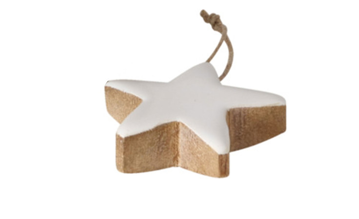 Boltze Sternanhänger Frosa 5 cm-Holzstern mit weißer Farbe und Schnur, ideale Deko oder Zubehör für Ihr Zuhause.