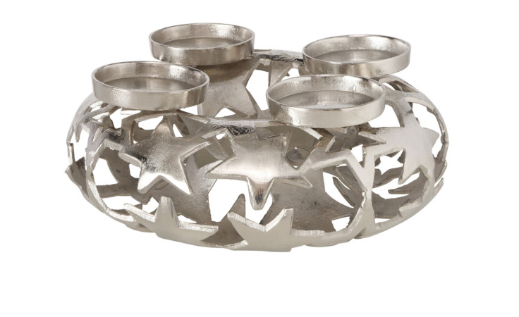 Kerzenleuchter 20 cm aus Aluminium in silber mit vier Halter für Kerzen.