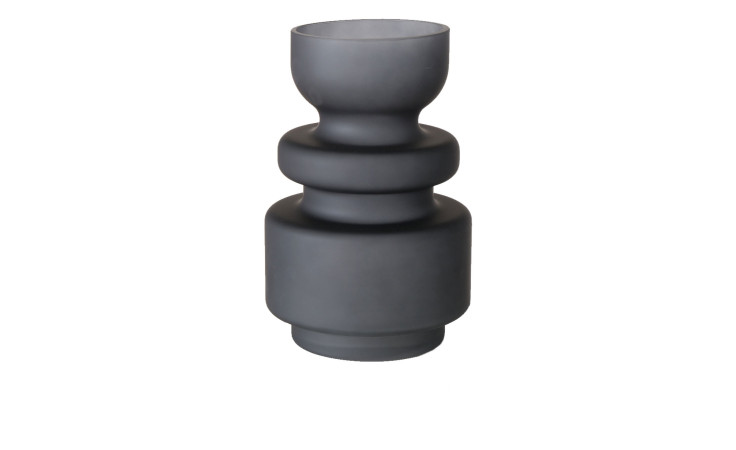 Boltze Vase Bodena, 25 cm, mattschwarz & grau, gestapeltes geometrisches Design, isoliert auf weiß dargestellt.