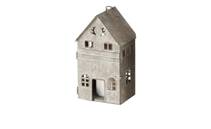 Laterne 21 cm aus Eisen in grau.