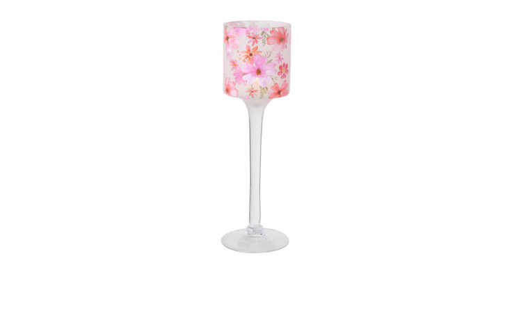 Windlicht Rosella 30 cm in rosa und weiß aus Glas