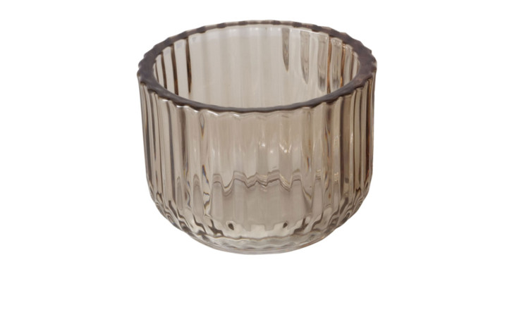 Windlicht Sikel 7,6 cm, klares Glas mit vertikalen Rillen, auf weißem Hintergrund.