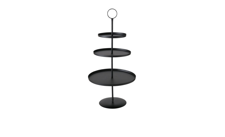 Etagere Samona 60 cm, dreistöckiger Ständer aus schwarzem Metall mit rundem Griff, abgebildet auf weißem Hintergrund.
