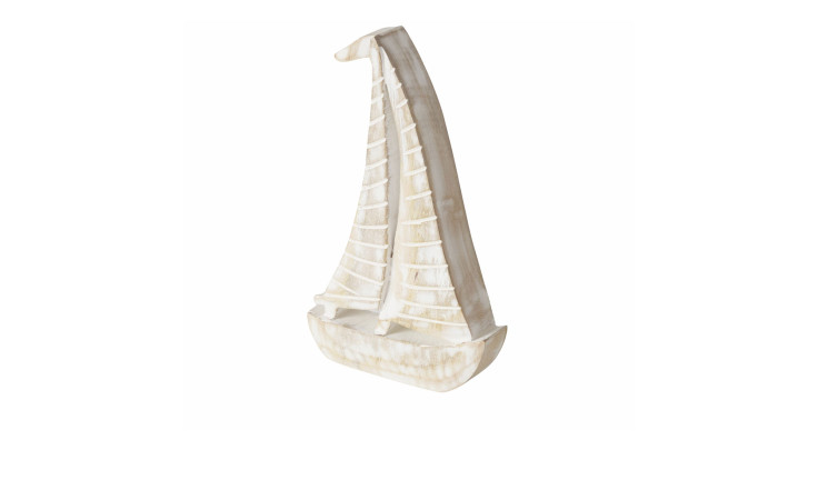 Boltze Deko-Boot: Weißes Segelboot aus Mangoholz mit Struktur, perfekt für minimalistische Dekorationen.