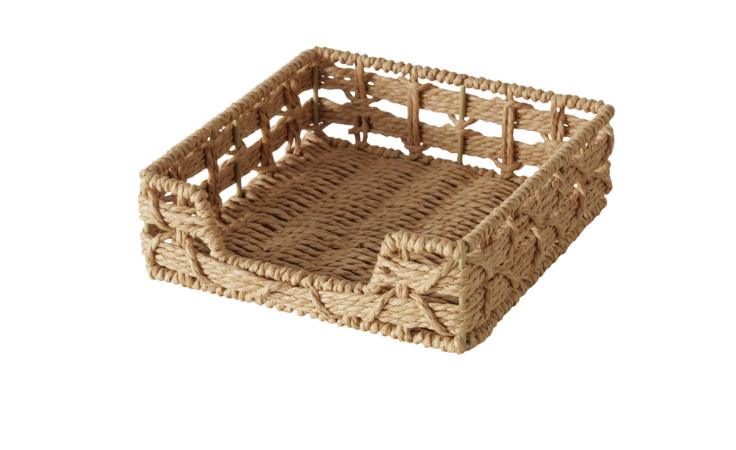 Serviettenhalter Chariso 19 x 19 cm, rechteckig aus naturfarbenem Geflecht, ideal für Dekorationen.
