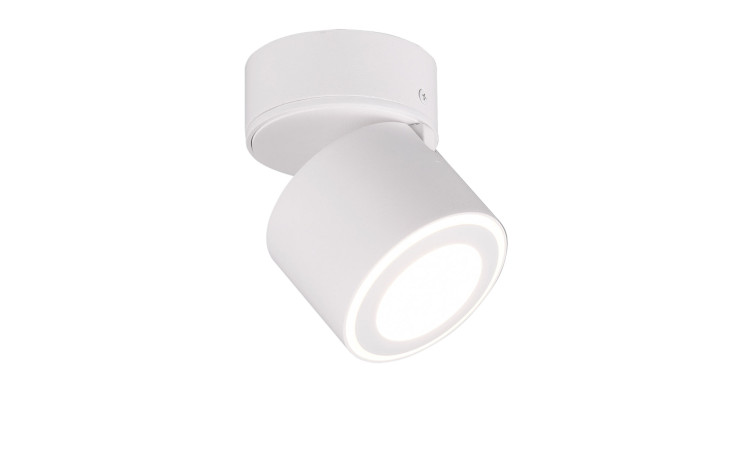 Die Trio LED-Deckenleuchte Taurus 8,7 cm hat einen runden Sockel, einen verstellbaren zylindrischen Kopf und ist mit einer LED-Birne ausgestattet.